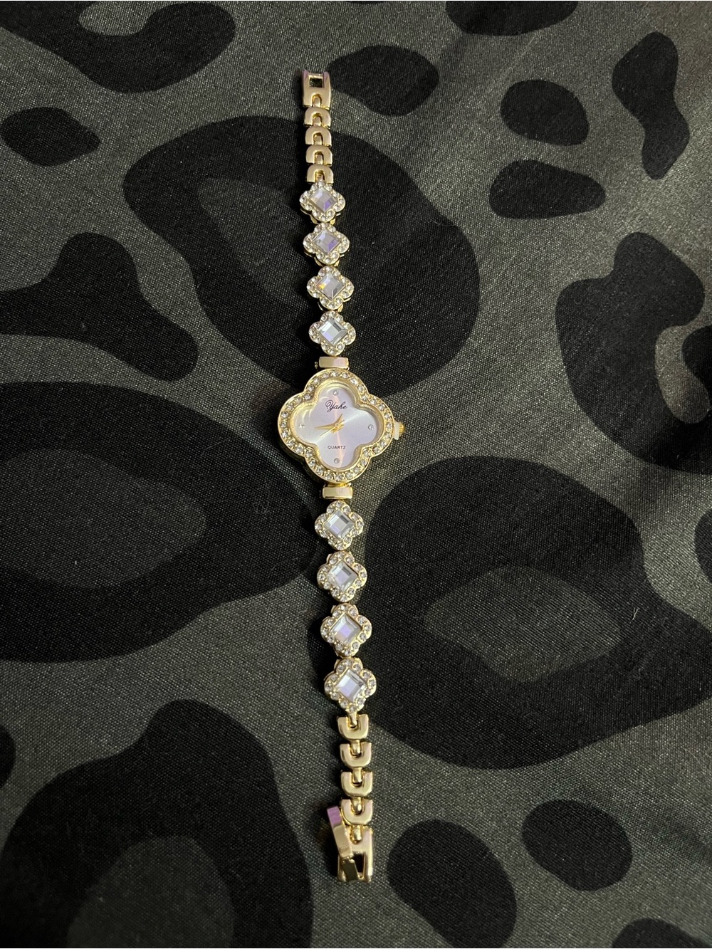 Gold Tone Crystal Bracelet Watch with Mother-of-Pearl Dial